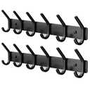 Coat Rack Wall Mount Hooks - 15 Inch Matte Black Metal 6-Hook Organizer Wall Mounted, Modern Kids Room, Entryway & Bathroom Hanger for Beach Towels, Coats, Purses, Bags (2 Pack)