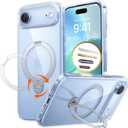 TORRAS Q3 Spin for iPhone Air Case, Patented 360 Magnetic Stand, Fit for MagSafe, Built-in Ring Holder Kickstand, Rugged Military-Grade Protective Case for iPhone 17 Air, Camera Control Button, Clear