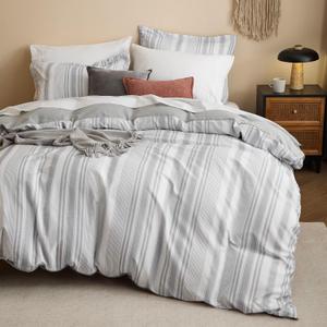 Bedsure Duvet Cover Queen Size - Striped Reversible Duvet Cover Set with Zipper Closure, 3 Pieces Grey Bedding Set with 8 Corner Ties and 2 Pillow Shams 20"x26" (05 - Formal Grey (No Comforter))
