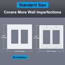 (5 Pack) BESTTEN USWP6 Matte Snow White Screwless Decorator Wall Plate, 2-Gang Outlet Cover, Decor Switch Face Plate, H4.69 x W4.73