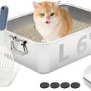 BNOSDM Stainless Steel Cat Litter Box, Metal Litter Pan with Handles (17.7'' x 14'' x 6'') Rustproof High Sides Toilet with Litter Sifting Scoop for Cats & Rabbits (17.7'' x 13.8'' x 5.9'')