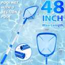 Pool Skimmer - Pool Net with 3 Section Pole, 48 inch Pool Skimmer Net with Pole Total Length, Pool Nets for Cleaning, Fine Mesh Net Pool Skimmer Net, Telescopic Aluminum Pole, Great Pool Accessories