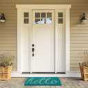DII Hello Coir Fiber Doormat Non-Slip Durable Outdoor/Indoor, Pet Friendly, 18x30, Aqua