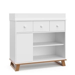 Storkcraft Modern Nursery Changing Table Dresser Combo (White & Vintage Driftwood)  GREENGUARD Gold Certified, Dresser for Nursery, Changing Table with Drawers, Removable Changing Table Topper