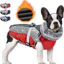 SlowTon Dog Jacket with Harness Built in - Waterproof Fleece Winter Warm Dog Coats for Small Medium Dogs, Reflective Adjustable Furry Puppy Vest Clothes for Outdoor Walking (Red & Black,M) (Medium (Chest 18.0"-21.0"))