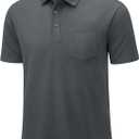 MAGCOMSEN Mens Polo Shirts with Pocket Cotton Pique Short Sleeve Collared Shirt Moisture Wicking Golf Shirts 3-Button Shirts (M)