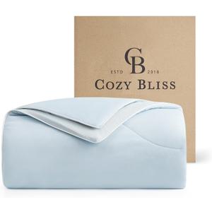 Cozy Bliss Deluxe Dual-Sided Cooling Comforter King Size, Ultra-Soft Lightweight Breathable Silky Cooling Blankets with Q-Max>0.45 for Bedroom, Hot Sleepers & Night Sweats, Cool Blue, 106"x90"