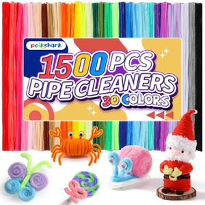 POIKSHARK 1500 PCS 30 Colors Quality Pipe Cleaners Bulk, Thick Pipe Cleaners Craft for DIY Craft Projects, Multicolored Limpia Pipas for Art Supplies & Materials, Rainbow Chenille Stems(12inch*6mm)