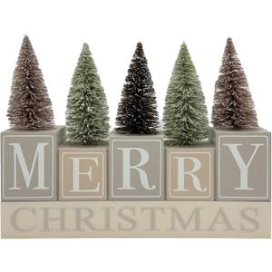 Christmas Decorations for Home Farmhouse Merry Christmas Tree Decor Wooden Winter Rustic Sign Vintage Holiday Tabletop Block for Kitchen Xmas Party Mantel Tiered Tray Gift