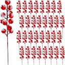 32 Pack Christmas Tree Decoration, 8 Inch Artificial Snowy Red Frosted Berry Stems Christmas Picks Filler for Tree, Holly Berries Christmas Tree Ornaments Xmas Holiday Decor