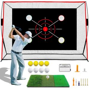 Golf Net, 10x7FT with Golf Practice Mat, Hitting Aid Net with Multi Targets Training for Backyard Driving Chipping Indoor Outdoor Use, 7-Ply Anti-Tear Netting & Carry Bag, Gifts for Men Dad Him Golfer