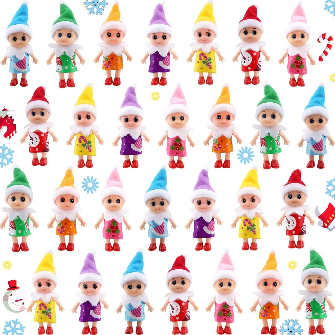 28 Pack Christmas Baby Elf Dolls Mini Newborn Girl Elves Plush Figures for Christmas Holiday Party Easter Basket Stuffers Advent Celebrations, 7 Colors