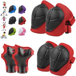 WayEee 6PCS Kids Protective Gear Set, Knee Pads for Kids 3-14 Years Old, Toddler Knee Pads and Elbow Pads, Wrist Guards Set, Skating Cycling Bike Rollerblading Scooter, Upgraded & Durable Material