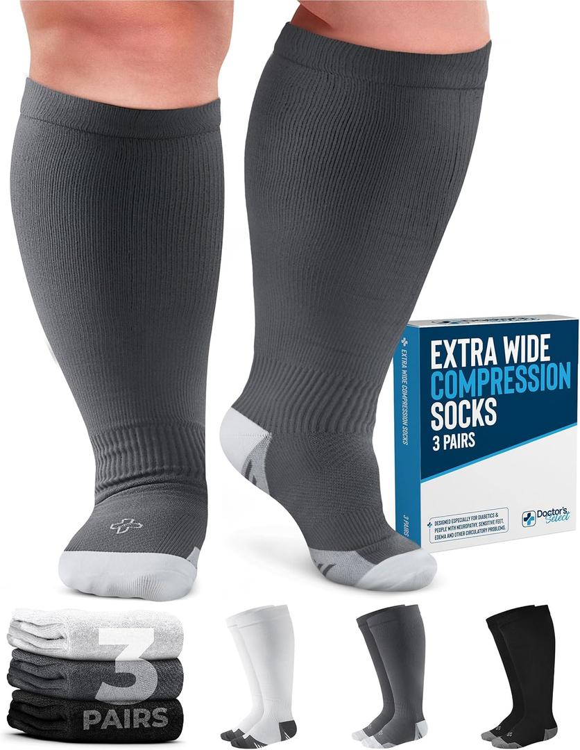 Doctor's Select 3 Pairs Plus Size Compression Socks Wide Calf  | 20-30 mmHg Compression Socks for Women Wide Calf 3XL