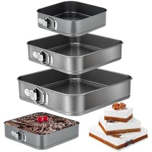 Zubebe Springform Cake Pan Square Non Stick Baking Pan 9.5, 10.2, 11 Inch, Set of 3 Leakproof Square Baking with Removable Bottom Cake Mold for Cheesecake Wedding, 3 Sizes