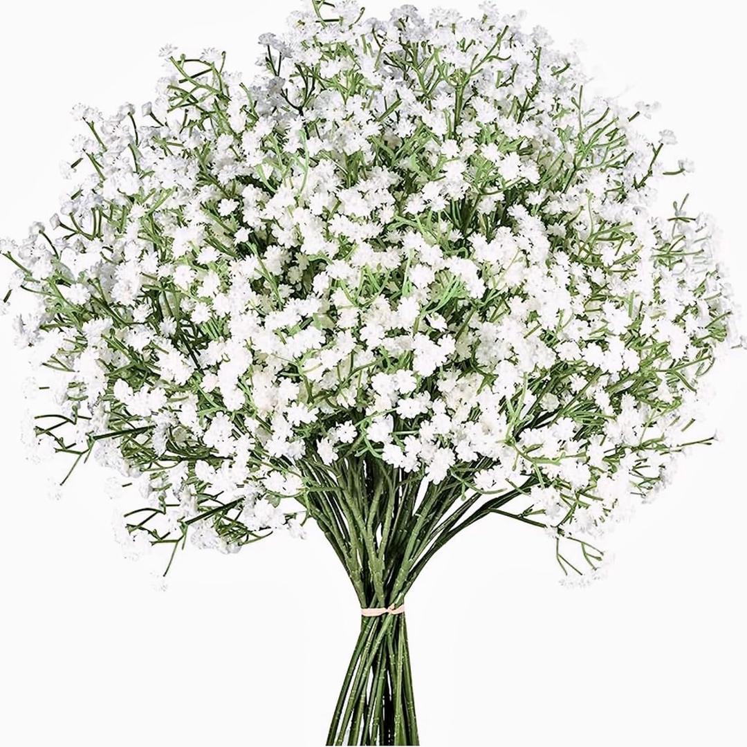 Babys Breath Artificial Flowers,12 Pcs Gypsophila Real Touch Flowers for Wedding Party Home Garden Decoration (12pcs, White)