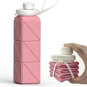 BEAUTAIL Collapsible Water Bottles 20.6oz, Silicone Foldable Portable Travel Water Bottle, Lightweight Reusable Leakproof for Traveling Camping Hiking Cycling Yoga Sports Outdoor (Pink)