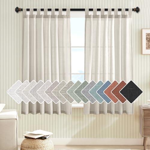H.VERSAILTEX Natural Linen Curtains Linen Textured Semi Sheer Curtain Light Filtering Tab Top Window Treatments Panels Highly Durable Curtain Panels for Bedroom (2 Panels, 52" x 54", Pale Oak)