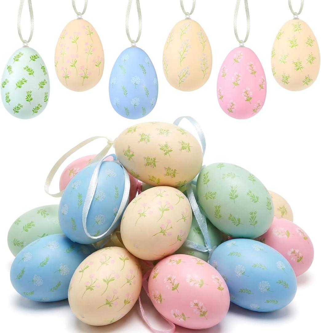 Lewtemi 12 Pcs Floral Spring Eggs Hanging Tree Decor Watercolor Pastel Plastic Eggs Ornament for Birch Tree Spring Centerpiece Basket Decorations Holiday Display Indoor Wreath Garland Decor