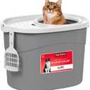 IRIS USA Cat Litter Box Large Top Entry with Lid Enclosed Covered Hooded Design Litter Catching Scatter Shield Pan Dog Proof Pet Proof Scoop Included Odor Control for Indoor Cats Kittens Gray/White