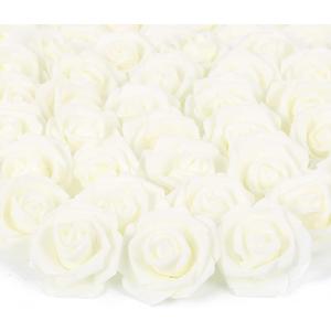 Artificial Rose Flowers, 200 pcs Foam Rose Bulk Ivory Fake Flower Heads for DIY Wedding Bouquets Rose Wall Kissing Balls Bridal Shower Centerpieces Arrangements Party Tables Decorations(Ivory)