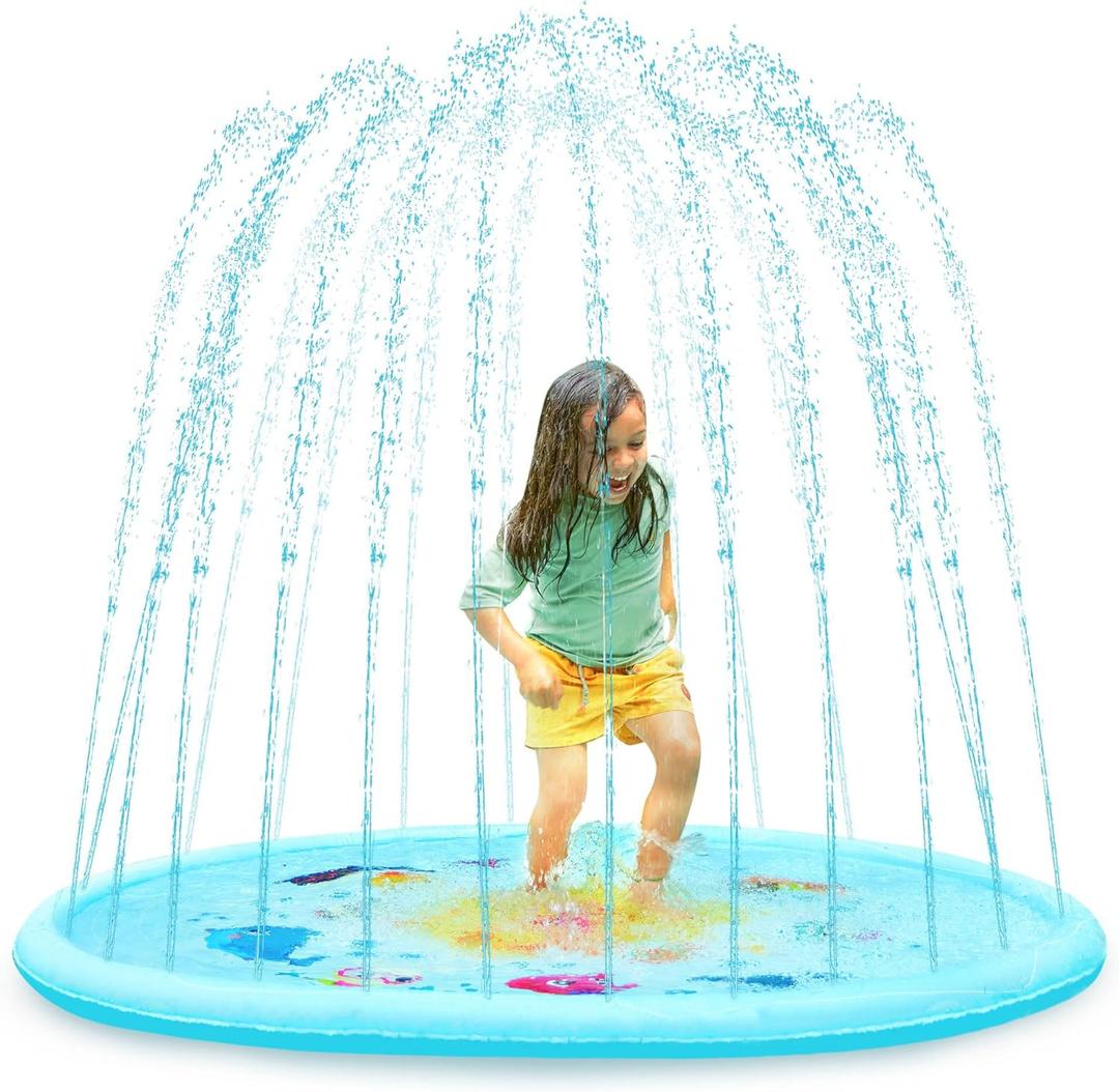 B. toys  Summer Splash Pad  Outdoor Water Sprinkler for Kids  Large 70-Inch Diameter  3/8-Inch Hose Adapter Included  1 Year +  Splish 'n' Splash Mat