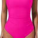 SUUKSESS Women Sexy One Piece Swimsuit Tummy Control Square Neck Bathing Suit (Pink, S)