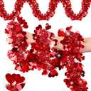 50 Ft Valentines Day Garland Decor Red Heart Tinsel Garlands Valentines Day Decorations Metallic Twist Shiny Hanging Garland for Tree Mantle Classroom Home Indoor Wedding Party Supplies Romantic Decor