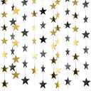 Patelai 130 Feet Glitter Star Garland Banner Decoration Hanging Star Decoration Gold Black Party Decorations for Graduation Wedding Birthday Festival Party Decor(Gold and Black,10)