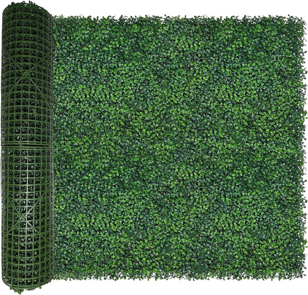 Artificial Boxwood Roll: 40x120 in (33.5 sqft) UV-Anti Faux Ivy Boxwood Hedge Leaf Grass Wall for Patio Balcony Privacy, Garden, Backyard Greenery Wall Backdrop and Fence Decor
