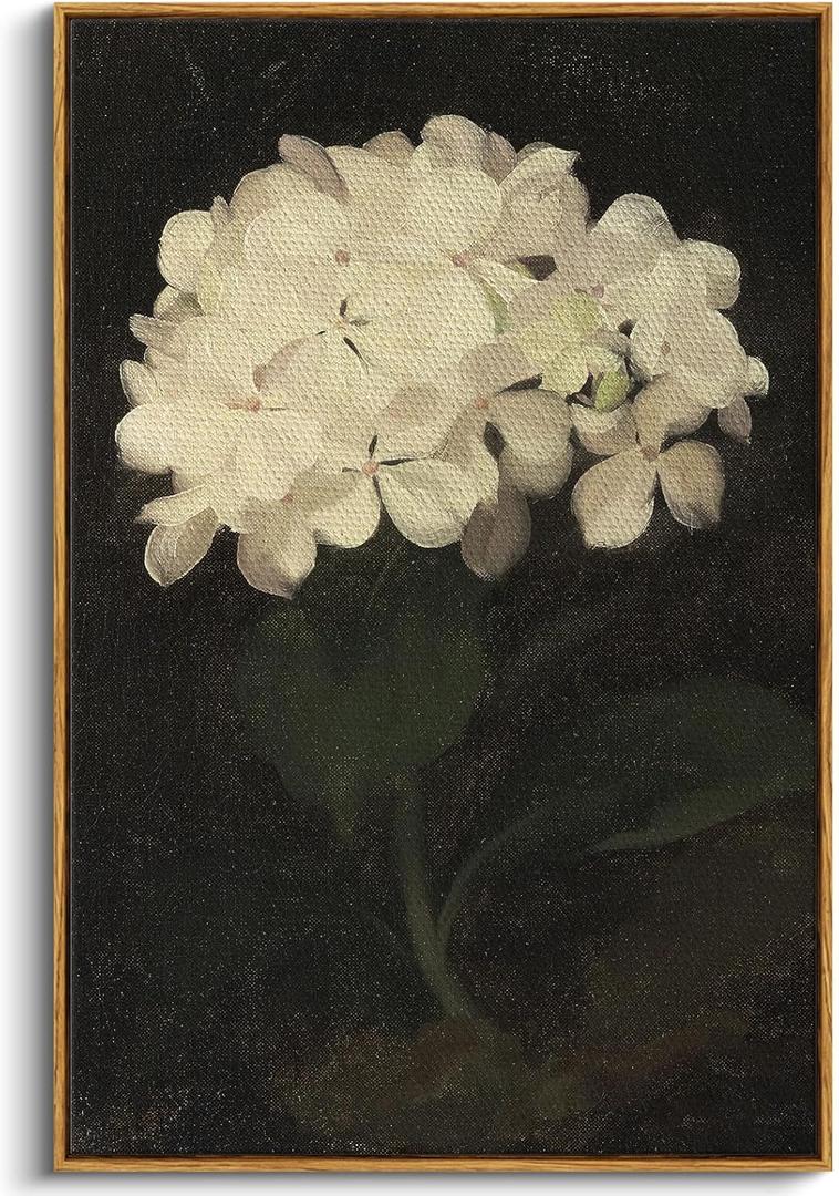 InSimSea Framed Wall Art - White Hydrangea Oil Painting Canvas Prints - 24x36in - Living Room, Bedroom, Bathroom, Kitchen, Office Decor (36L" x 24W", White Hydrangea)