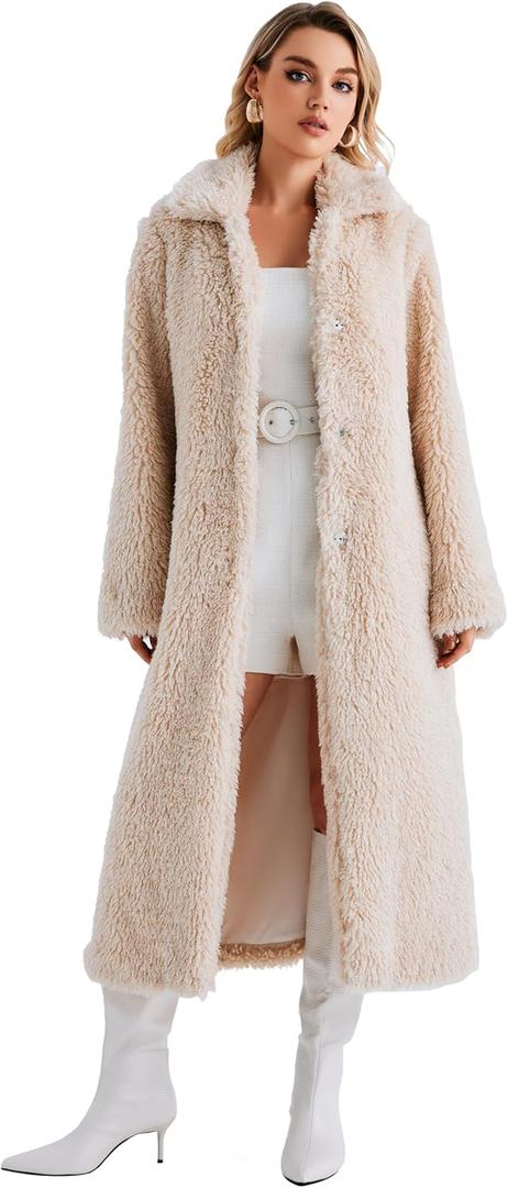 Women Faux Fur Winter Coats Open Front Long Cardigan Coat Warm Women's Fuzzy Fleece Jacket Overcoat Outwear with Pocket S-XXL (Apricot)