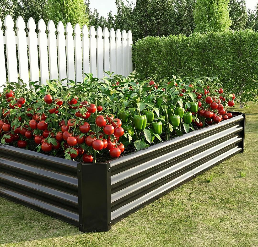 Metal Galvanized Raised Garden Bed Kit, 6 x 3 x 1 ft Galvanized Steel Raised Garden Planter Box Outdoor with Open Base for Growing Vegetables/Flowers/Herbs/Fruits/Succulents, Rectangle, Black