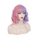 PATTNIUM Pink Purple Wig Short Curly Half Pink Half Purple Wig with Bangs Split Two Color Wigs for Women Girls Heat Resistant Synthetic Hair Cosplay Costume Wigs (Pink and Purple), Size S