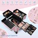 Stagiant Rolling Makeup Train Case Large Storage Cosmetic Trolley 4 Tray with Sliding Rail Removable Middle Layer with Key Swivel Wheels Salon Barber Case Traveling Cart Trunk (EXP 09/21/26)