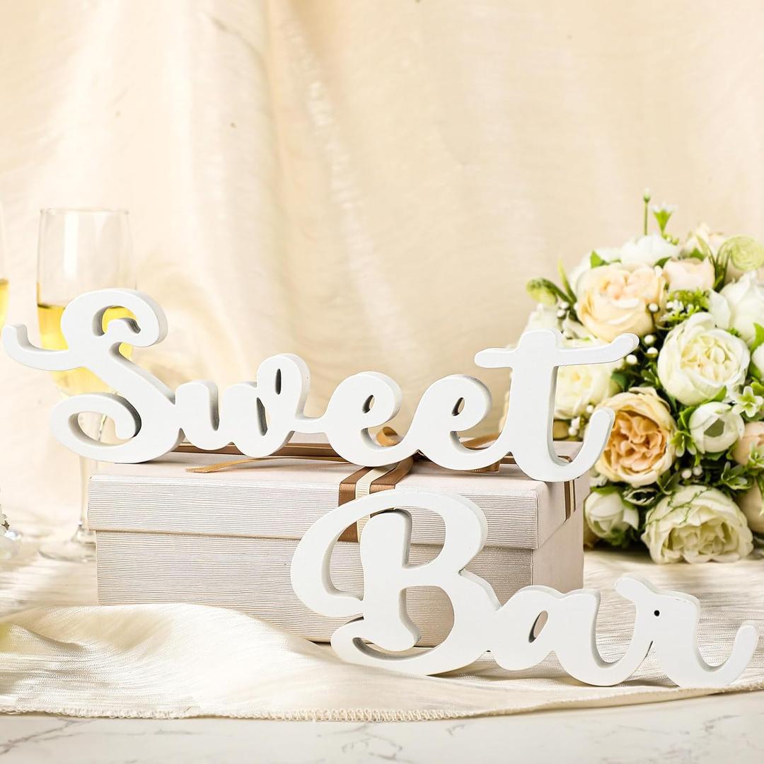 Bucherry Wedding Sweet Bar Table Sign Wooden White Sweet Bar Table Decorations Wood Hollow Standing Centerpiece for Wedding Shelf Birthday Party Decor