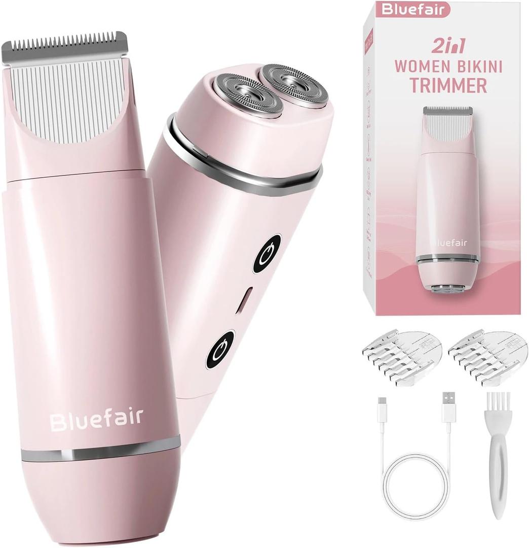Bikini Trimmer for Women, 2 in 1 Electric Razors for Women Electric Shaver, IPX7 Waterproof Body Hair Trimmer Shaver,Replaceable Lady Facial Razor Bikini Trimmer for Legs Private (Pink)