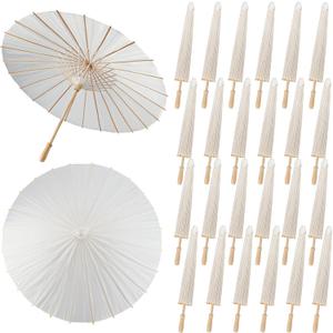 SAYAYA 24 Pieces 33 Inches Large White Paper Umbrellas Parasol Decorative Chinese Japanese Parasol Rainproof Oiled Paper DIY Painting Umbrellas for Wedding Bridal Showers Party Decor (24 PCS)