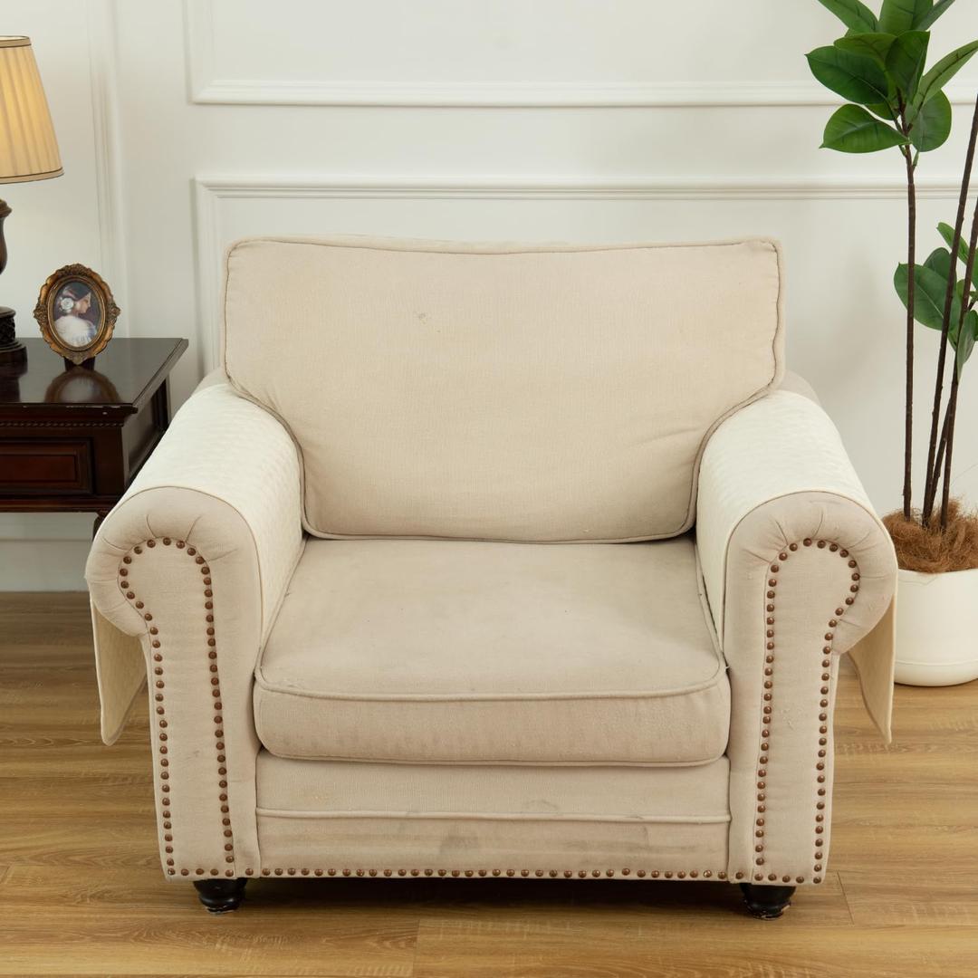 Ivory Velvet Sofa Armrest Chair Covers Non-Slip Sofa Cover for Reclining Couch Slipcovers Seat Cushion Furniture Protector for Leather Sofa Furniture Protector Ivory 23"x19" 2 Pcs