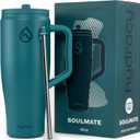 Hydracy Soulmate Insulated Tumblers with Handle and Stainless Steel Straw - 100% Leakproof Reusable Insulated Cup - Cupholder Friendly Rubber Base Travel Mug - Twilight Teal