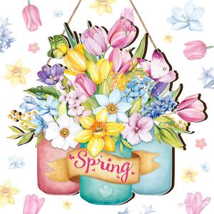 Juexica Hello Spring Door Sign Spring Decoration for Home Floral Welcome Wreaths for Front Door Rustic Wood Wall Hanging Decor Easter Home Party Outdoor Indoor Decor