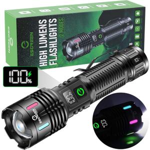 Esgreen Rechargeable Flashlights High Lumens 10000 Single 2 Modes, Super Bright LED Flashlight USB C Long Distance 3280ft, Powerful Long Lasting 10H Heavy Duty Strong Flash Light for Camping Hiking