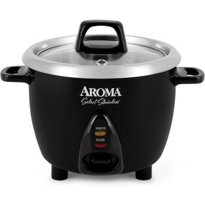 Aroma Housewares Select Stainless Rice Cooker & Warmer with Uncoated Inner Pot, 3-Cup(uncooked)/6-Cup(cooked)/ 1.2Qt, ARC-753SGB, Black