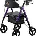 NOVA Star 8 Petite Foldable Rollator Walker - Lightweight 18 lb Aluminum Frame, 8” Wheels, Adjustable Height, Padded Seat & Backrest, for Petite Adults (4’10” - 5’4”), 300 lb Capacity, Purple
