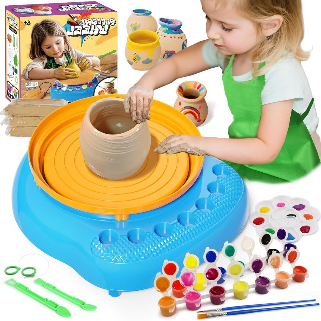 Vinkp Pottery Wheel for Kids - Complete Pottery Painting Kit Arts and Crafts for Kids Ages 8-12 with Air Dry Clay Art Supplies for Girls Boys Toys Birthday Christmas Gifts for 6 7 8 9 10 11 12 - Blue