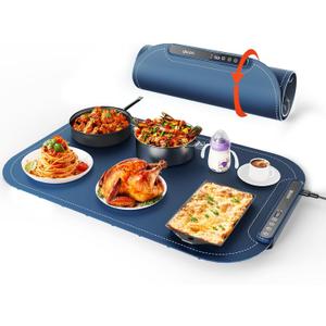 Food Warming Mat, Voriah Electric Warming Tray, Warming Mat for Food, Heating Mat for Food with 8 Adjustable Temperature 8 Hours Timing, Versatile Food Warmers for Parties Buffets,Chafing Dishes (Dark Blue)