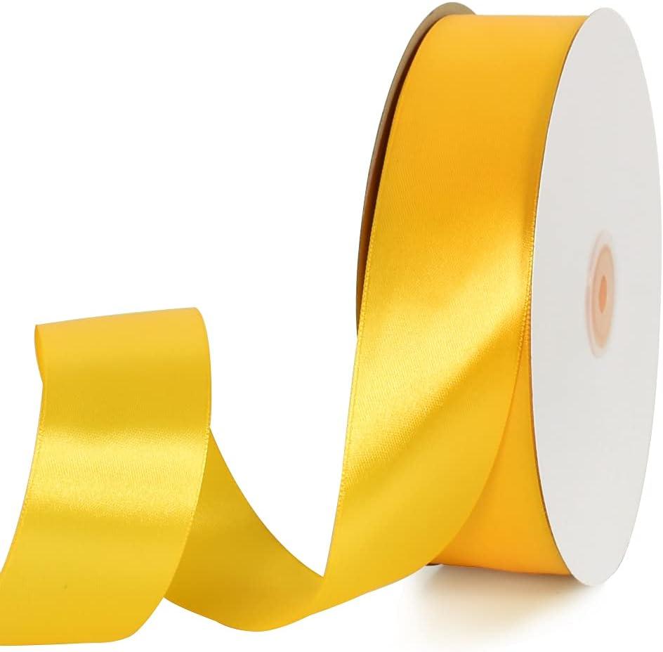 TONIFUL 1-1/2 Inch (40mm) x 100 Yards Yellow Wide Satin Ribbon Solid Fabric Ribbon for Gift Wrapping Chair Sash Valentine's Day Wedding Birthday Party Decoration Hair Floral Craft Sewing