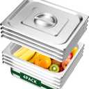BAKPOCO Hotel Pan With Lid 1/2 Half Size - 4" Deep 4 Packs Stainless Steel Food Pan for Steam Table, Commercial Restaurant, Anti Jam, Buffet, Home