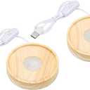 PATIKIL 4 Inch Wooden LED Light Base, 2pcs Wood Light Display Base Stand Lighting with Switch for 3D Crystal Glass Aroma Stone Art, White Light