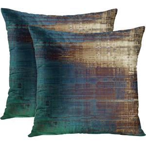 Emvency Set of 2 Throw Pillow Covers Vintage Abstract Teal White and Blue Messy Rust Painting Decorative Pillow Cases Home Decor Standard Square 18x18 Inches Pillowcases